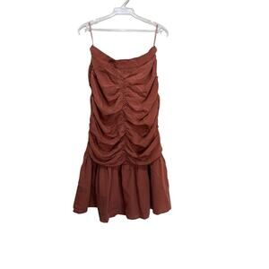 NWT Boohoo Brown Ruched Front Pep Hem Midi Skirt Size 10